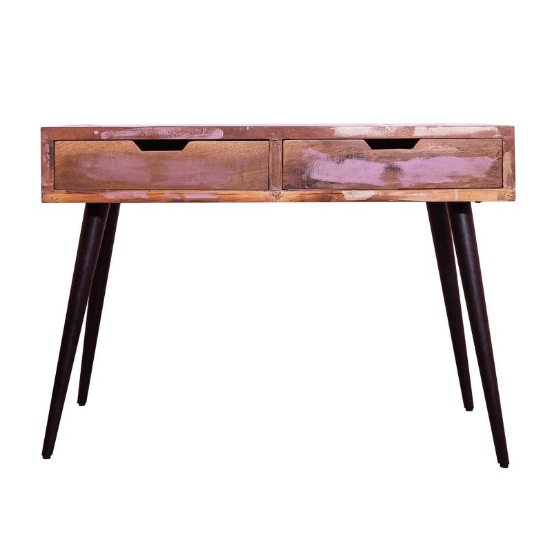 43&#34; 2 Drawer Reclaimed Wood Console Table with Angled Legs and Pastel Accent Brown/Black - The Urban Port, 3 of 9