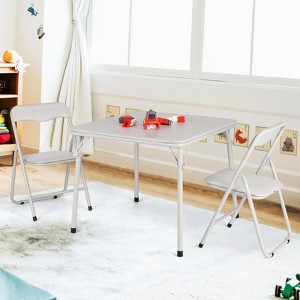 Children's folding table and chair set, cushioned, portable metal frame, can be used for children to eat, read, and play，one table and two chairs - 1 of 4
