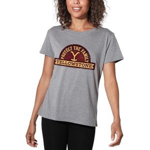 Women's Yellowstone protect The Family Patch Loose T-Shirt Athletic Heather - 1 of 4