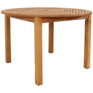 Sunnydaze Outdoor Meranti Wood with Teak Oil Finish Wooden Round Patio Family Dining Table - 42" - Brown - 1 of 4