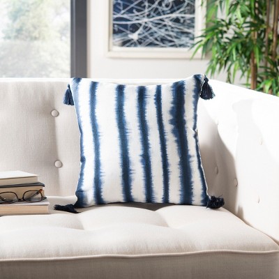 Cassia 16" Square Black and Blue Polyester Pillow with Tassels