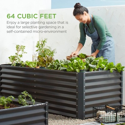 Gray 8x4x2ft Outdoor Metal Raised Garden Bed Planter Box