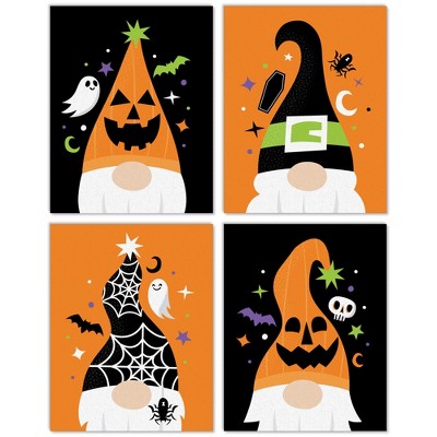 Big Dot of Happiness Halloween Gnomes - Unframed Spooky Fall Linen Paper Wall Art - Set of 4 - Artisms - 11 x 14 inches