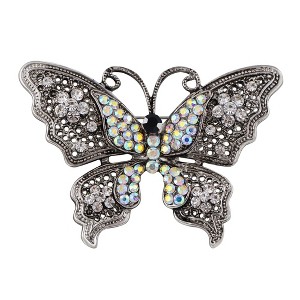 Alilang Vintage-Inspired Silvery Tone Butterfly Brooch Pin with Crystal Rhinestone Accents - 1 of 4