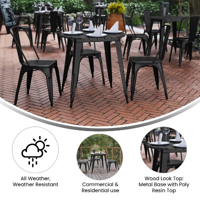 30" Black Round Poly Resin and Steel Outdoor Dining Table