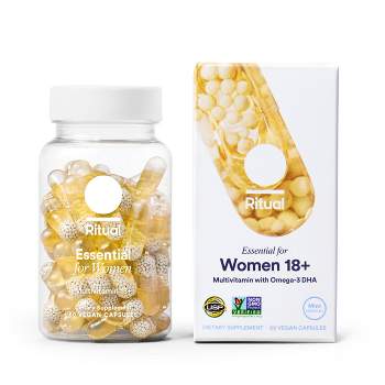 Ritual Multivitamin for Women 18+ with Vegan Omega-3 DHA, Vitamin D3, Chelated Iron and Methylated Folate Vegan Capsules - Mint Essenced - 60ct