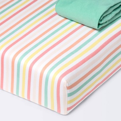 Fitted Playard Jersey Sheet Stripe - Cloud Island™ - Green - 2pk