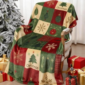 Christmas Flannel Blanket Throw Red Green Checkered Blanket Christmas Tree Snowflake Soft Fuzzy Cozy Throw for Couch Bedroom Christmas Gift. - 1 of 4
