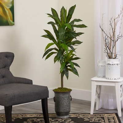 4-Foot Dracaena Artificial Plant in Vintage Metal Planter
