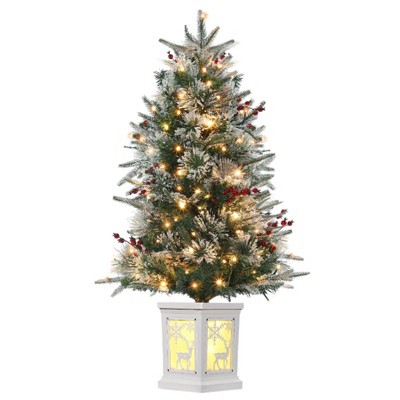 Pre-Lit Artificial Mini Christmas Tree,3FT Small Flocked Christmas Tree ,8 Lighting Modes,Timer Function,Tabletop Xmas Tree