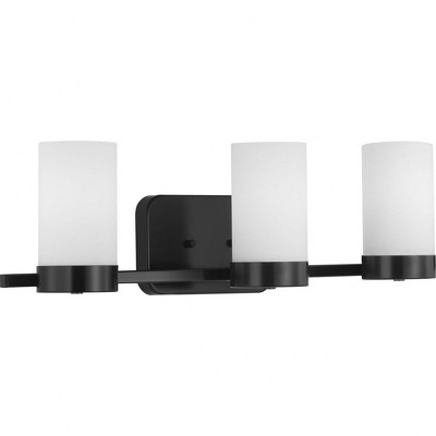Progress Lighting Elevate 3-Light Bath Vanity in Matte Black with Etched White Glass Shade