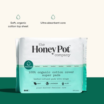 The Honey Pot Company Herbal Super Pads With Wings, Organic Cotton Cover -  16ct : Target