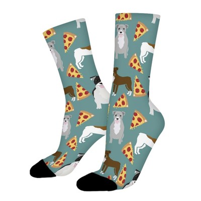 Pitbull Pizza Dog Women Printed Crew Socks Funny Funky Socks Soft Polyester Novelty Gifts for Artists Men