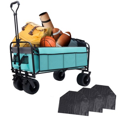 DOMETOUR 440lbs Collapsible Foldable Wagon Cart with Strapping System, Beach Utility Cart for Camping, Shopping Sports Gardening Fishing