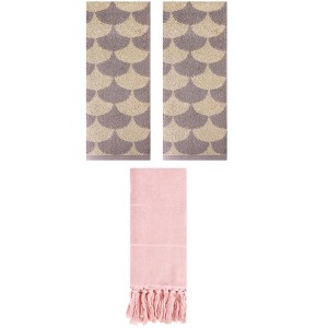 REGALWOVEN 3 Packs Cotton Geometric and Solid Absorbent Soft Hand Towel for Bathroom Kitchen - 1 of 4