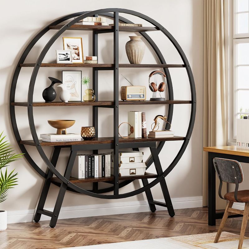 Tribesigns 67" 5-tier Round Bookshelf, Industrial Etagere Bookcase for Living Room, Geometric Display Rack Open Shelf Home Office, 2 of 10