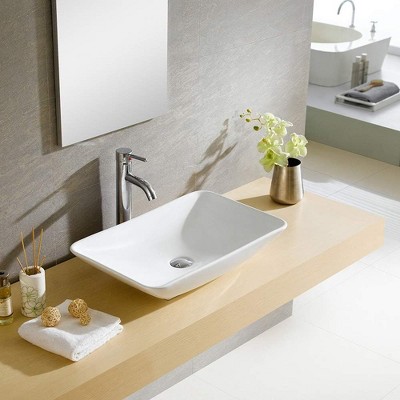 White Rectangular Ceramic Vessel Bathroom Sink