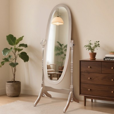 Dolonm Queen Anne Style 16 in. W x 59.25 in. H Floor Mirror Standing Mirror Tilting Oval Wood Full Length Mirror