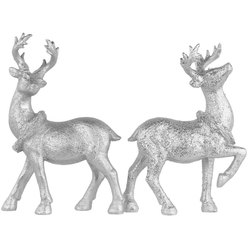 Northlight Set of 2 Silver Glitter Dusted Reindeer Christmas Figurines, 3 of 7