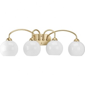 Progress Lighting Carisa 4-Light Bath Wall Light, Vintage Gold, White Glass Globes - 1 of 4
