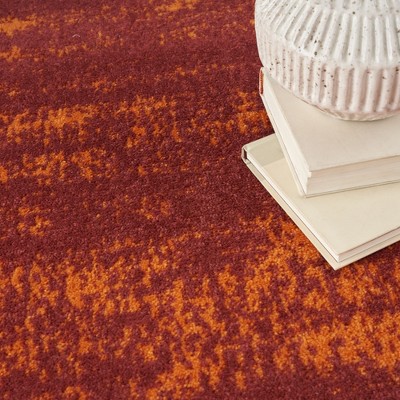 Red Abstract Synthetic Reversible Washable 4' x 6' Rug