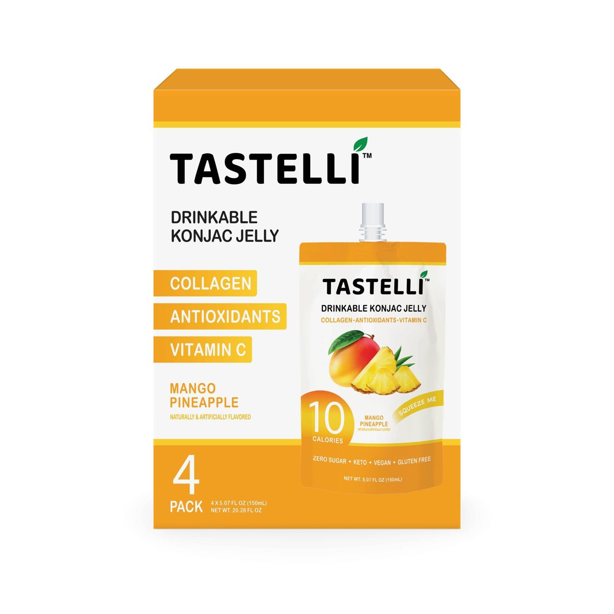 Tastelli Mango Pineapple Konjac Jelly Infused with Collagen & Vitamin C Pouches