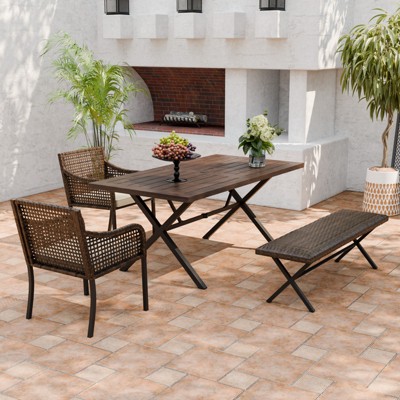 EAGLE PEAK Sienna Bay 4PCS Patio Wicker Dining Set w/ Soft Cushions Umbrella Hole