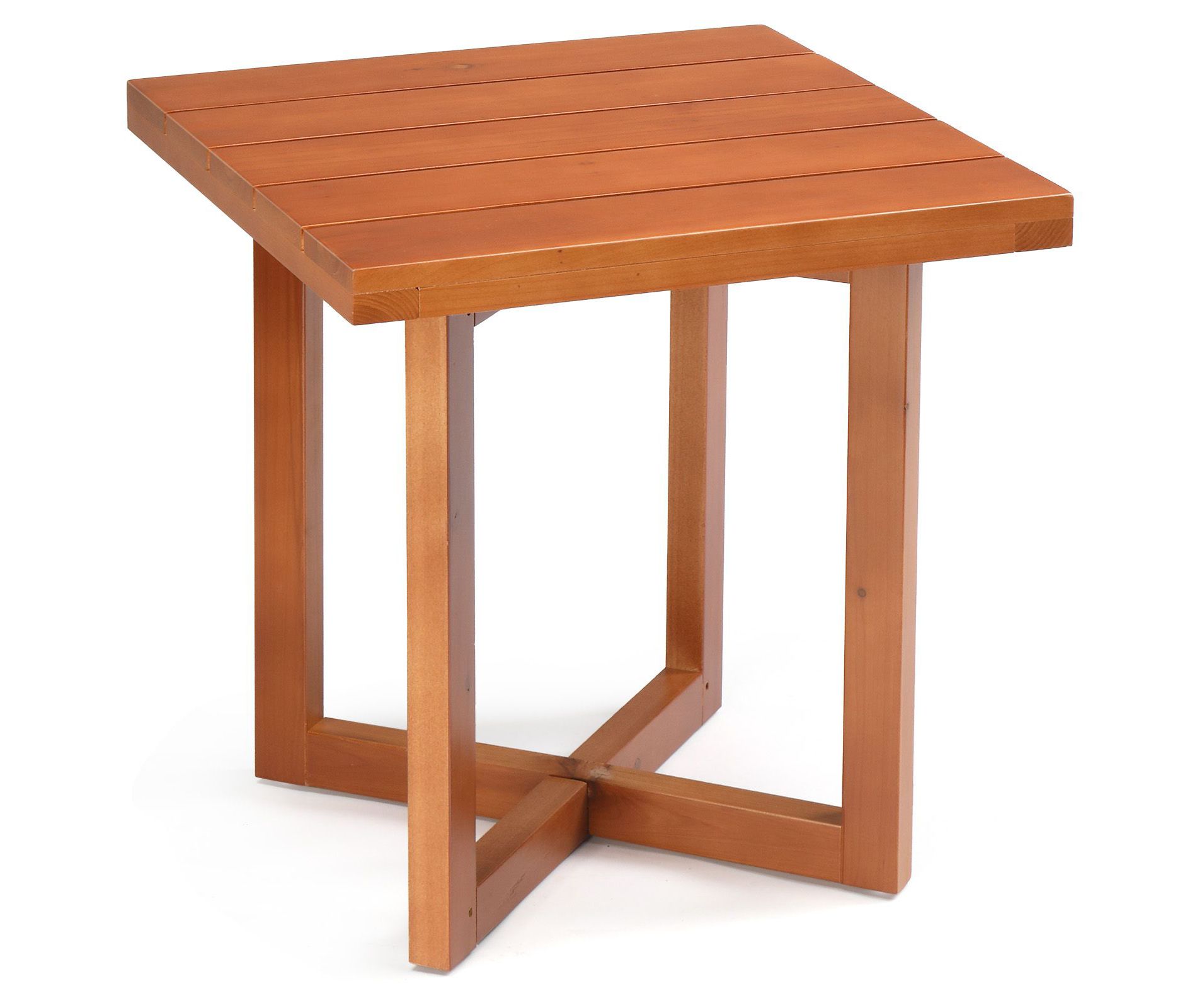 Karl Home | Teak-Color Solid Wood Square Patio Side Table with Cross Legs