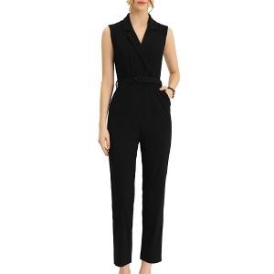 Allegra K Women's Sleeveless One Button Closure Wide Leg Jumpsuits with Belt - 1 of 4