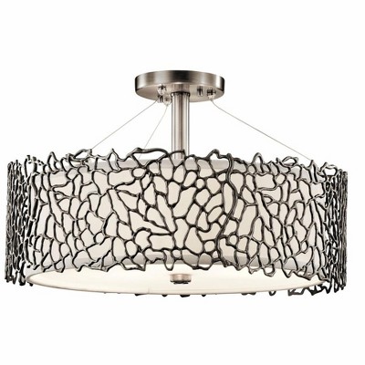 Classic Pewter 3-Light Coral Inspired Pendant with White Drum Shade