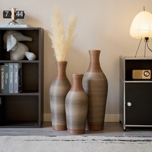 Aukfa Set of 3 Brown Decorative Floor Vases with Metal Stands – Tall PVC Vases with Artificial Vine Texture - 1 of 4