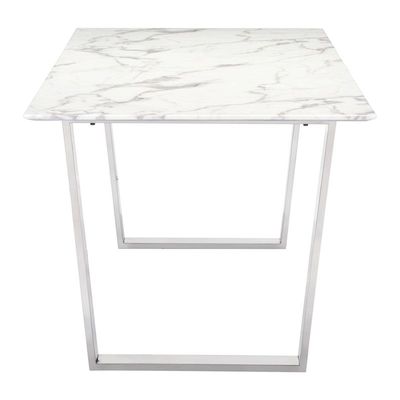Modern Rectangular Faux Marble Dining Table - Stone, Brushed Stainless Steel - ZM Home, 4 of 12