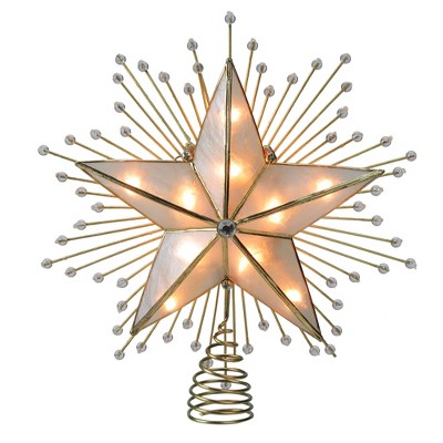 Kurt S. Adler 9" Lighted Gold Star with Beaded Sunbursts Christmas Tree Topper- Clear Lights