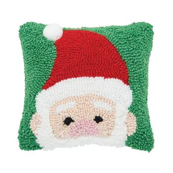 C&F Home 8" x 8" Christmas Peek-A-Boo Santa on Green Background Petite Accent Hooked Throw Pillow