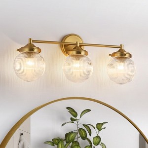Rennnsan Yelorra 24"W Hardwired 3-Light Globe Textured Glass Mid-Century Modern Dimmable Vanity Light - 1 of 4