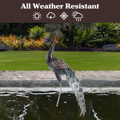 Handcrafted Metallic 37-inch Outdoor Peacock Garden Statue