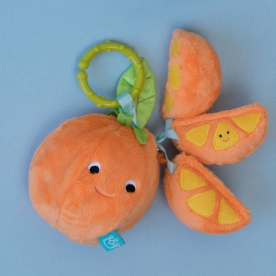 Manhattan Toy Mini-Apple Farm Orange Baby Travel Toy with Rattle, Squeaker, Crinkle Fabric & Teether Clip-on Attachment