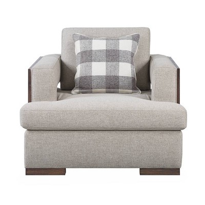 Niamey Beige Fabric and Walnut Wood Accent Chair