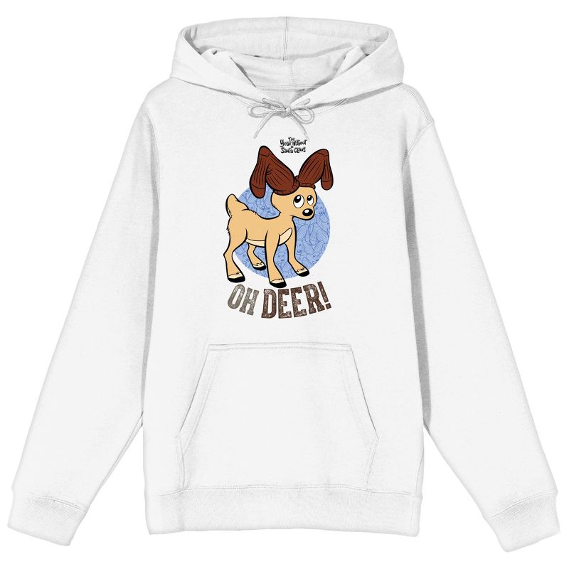 The Year Without Santa Claus "Oh Deer" Men's White Graphic Hoodie, 1 of 4