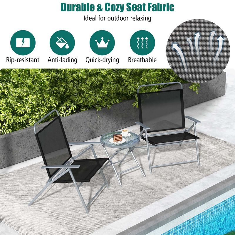 Costway 3pcs Patio Folding Table Chair Set Extra-Large Seat Metal Frame Portable Outdoor, 2 of 8