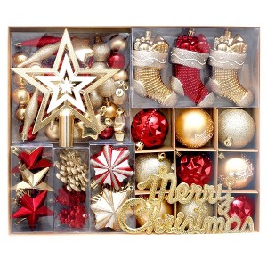 70 PCS Christmas Balls Ornaments Set Includes Christmas Stockings, Stars, Snowflakes - 1 of 4