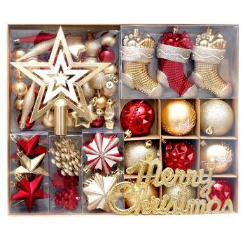 70 PCS Christmas Balls Ornaments Set Includes Christmas Stockings, Stars, Snowflakes