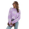 Women's Long Sleeve Pullover Sweater Kint Shirt Round Neck Fall Casual Loose Fit Daisy Floral Jacquard Knit Sweater Shirt Top Purple L - 2 of 4