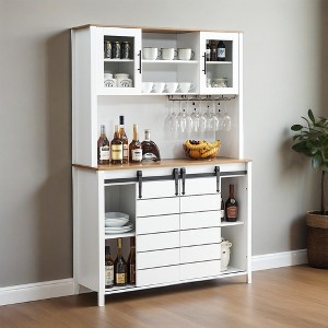 70'' Tall Farmhouse Coffee Bar Cabinet, Kitchen Hutch Storage with Sliding Barn Door - 1 of 4