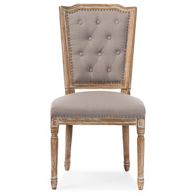 Estelle Weathered Oak and Beige Linen Upholstered Parsons Side Chair