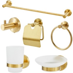 6 Piece Bathroom Hardware Set, Stainless Steel Wall Mounted, 22.64 Inch Towel Bar, Towel Ring, Toilet Paper Holder, Robe Hook, Cup, Soap Dish - 1 of 4