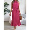 Coolmee Women's Summer Sleeveless Halter Neck Pleated Midi Cocktail Dresses A Line Flowy Beach Sun Dress with Belt - 3 of 4