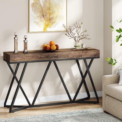 Rustic Brown 55" Wood and Metal Console Table with Storage