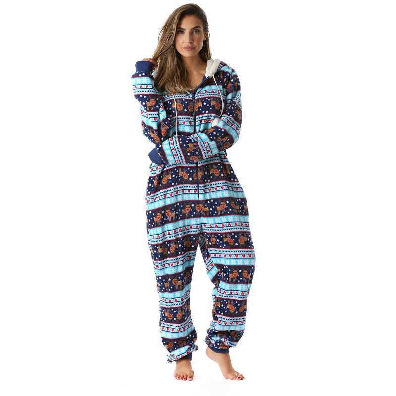 Just Love Womens One Piece Winter Holiday Adult Onesie Faux Shearling Lined Hoody Xmas Pajamas, 2 of 5