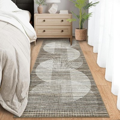 Modern Geometric Washable Area Rug, Blue, Low Pile, Non-Slip, Stain-Resistant Accent Carpet for Bedroom or Dining Room
